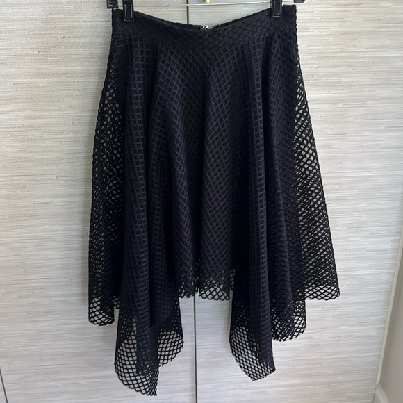 Patrizia Luca Black Eyelet Mesh Netted Midi Asymmetrical Skirt - Sz Small - Picture 2 of 6
